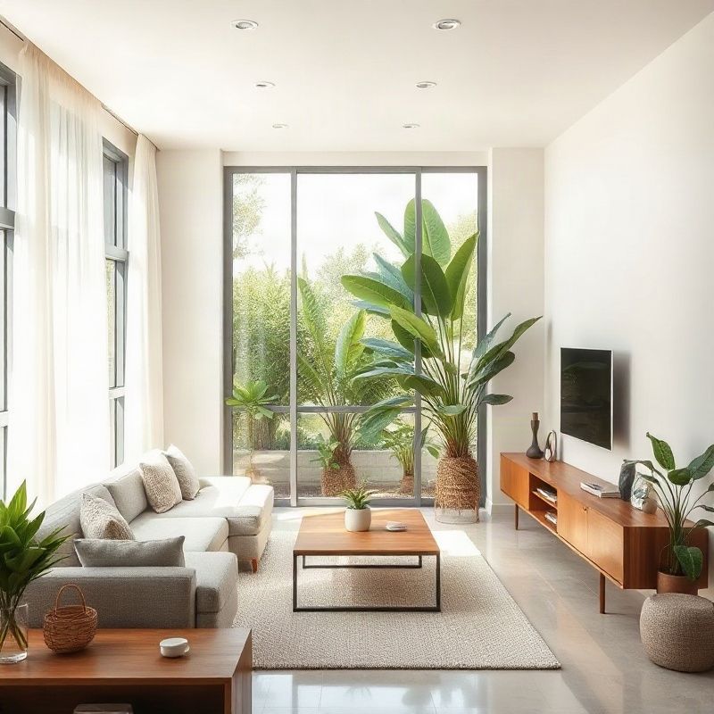 Apartment living room in Fortaleza with open windows and natural light